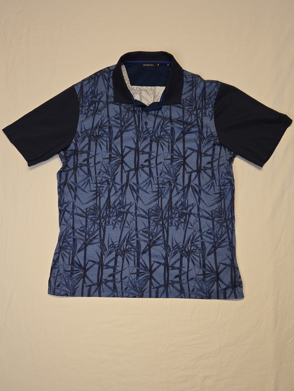 Bugatchi Blue Two Tone Tropical Patterned Mercerized Cotton Polo Shirt